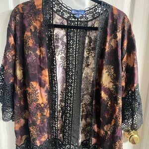 Democracy Black Lace Trimmed Floral Top